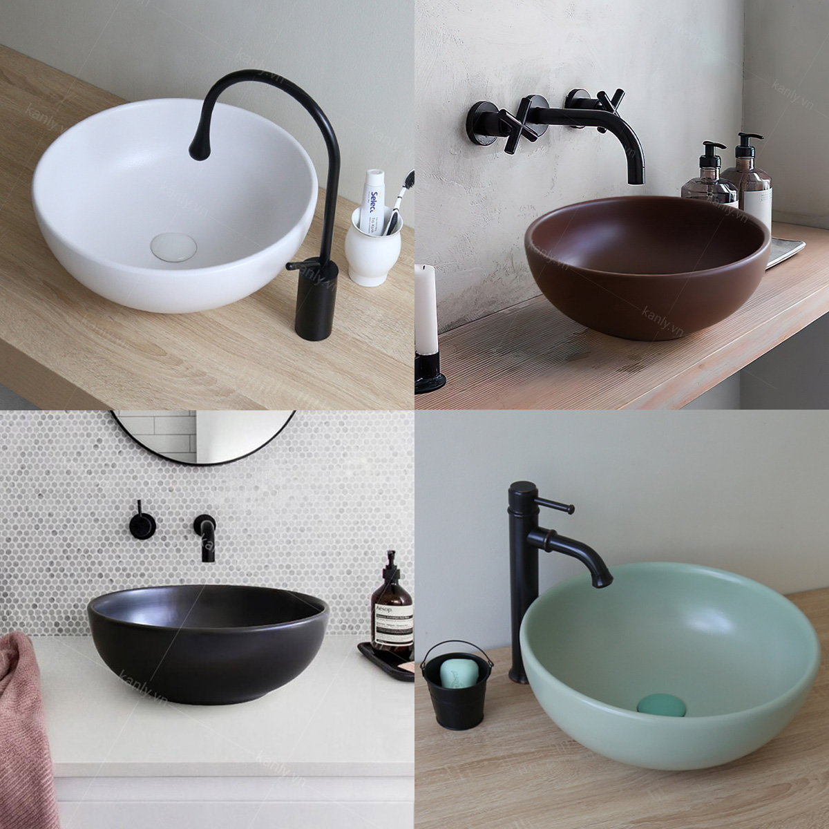 Chậu lavabo đặt bàn Kanly tròn sứ màu SU51