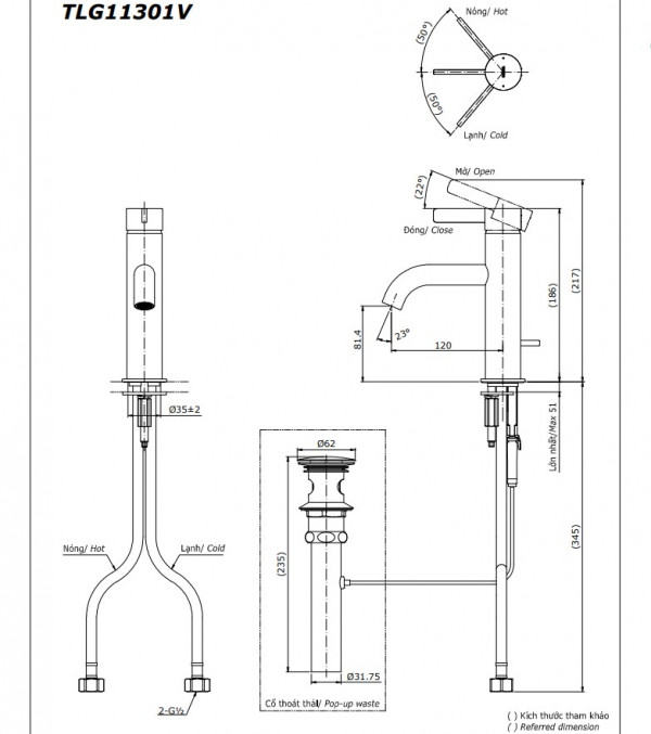 Vòi lavabo nóng lạnh GF TOTO TLG11301V